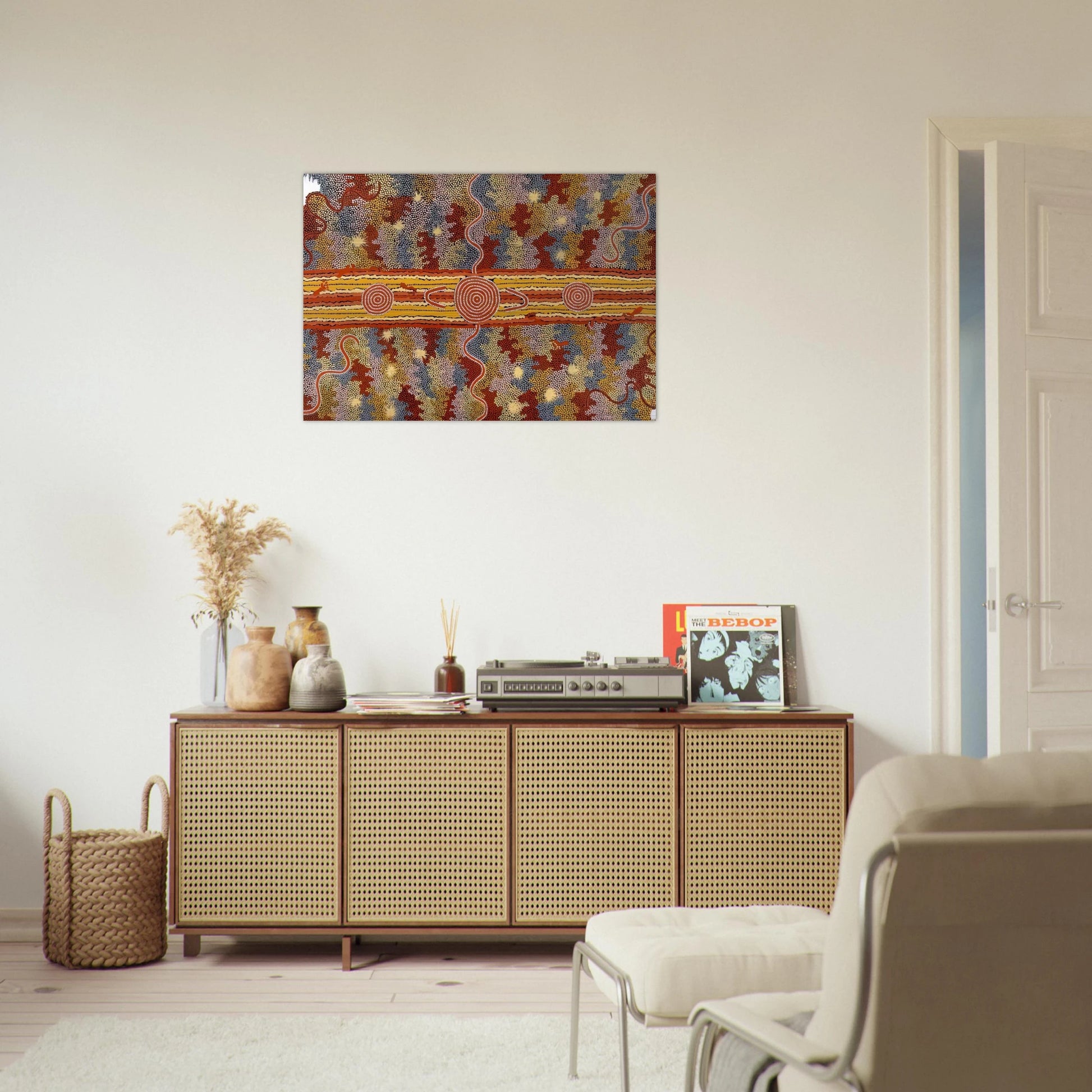 Corrobboree Dreaming - Native Art - Clifford Possum Tjapaltjarri Brushed Aluminum Print - 70x100 cm / 28x40 inches | Clifford Possum Tjapaltjarri Aluminum Print | Clifford Possum Tjapaltjarri Prints