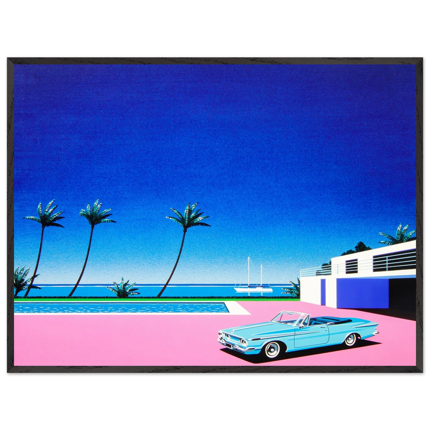Hiroshi Nagai - Pink Driveway Wall Art - 30x40 cm / 12x16 inches - Premium Wooden Framed Poster With Fine Art Paper - Black frame