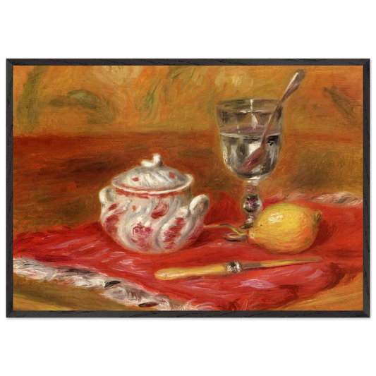 Still LIfe with Glass and Lemon - Pierre-Auguste Renoir 70x100 cm / 28x40 inches Framed Art Print – Black Wooden Frame