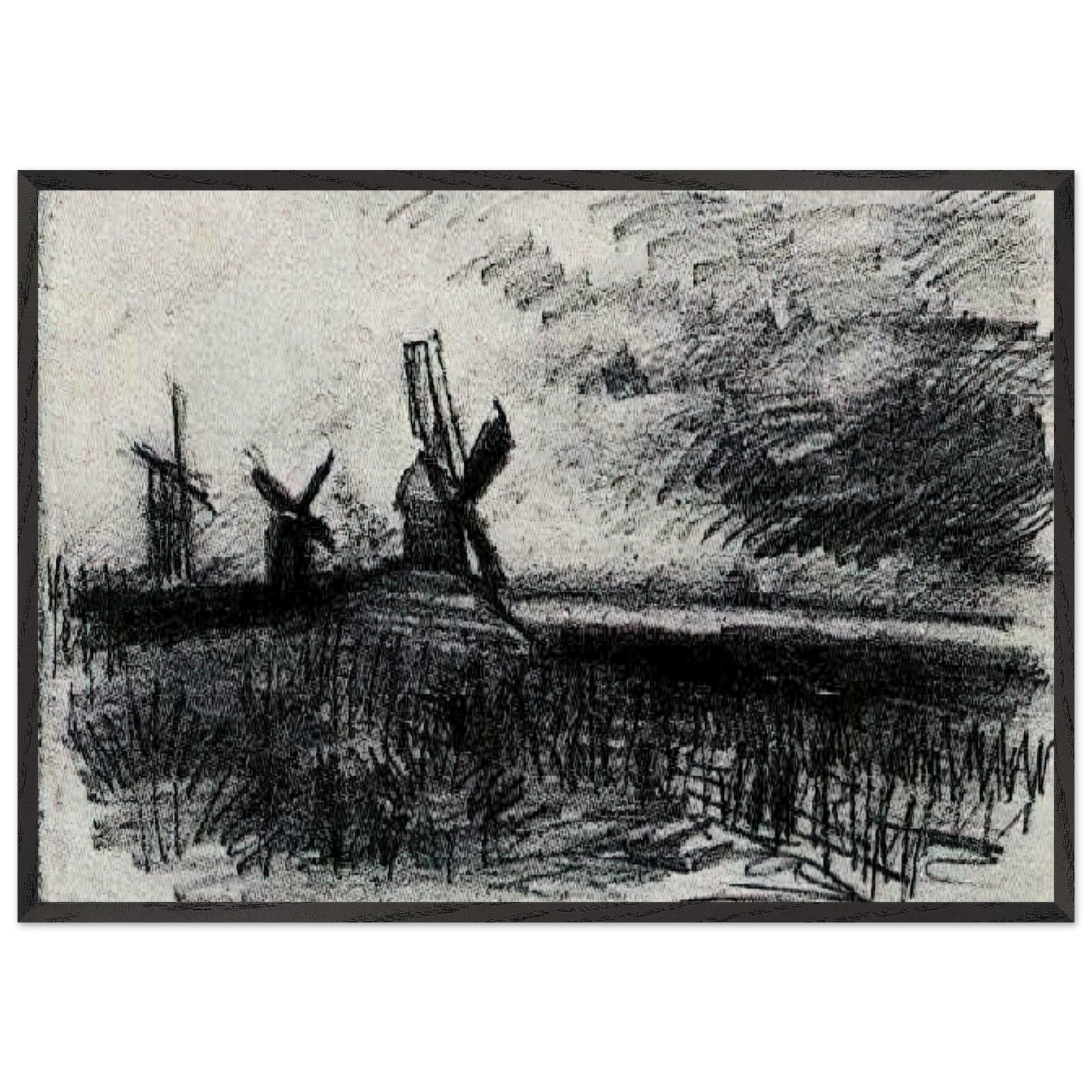 Windmills at Montmartre - Vincent van Gogh Framed Art Print – Black Wooden Frame - Default Title - -Framed Art Print