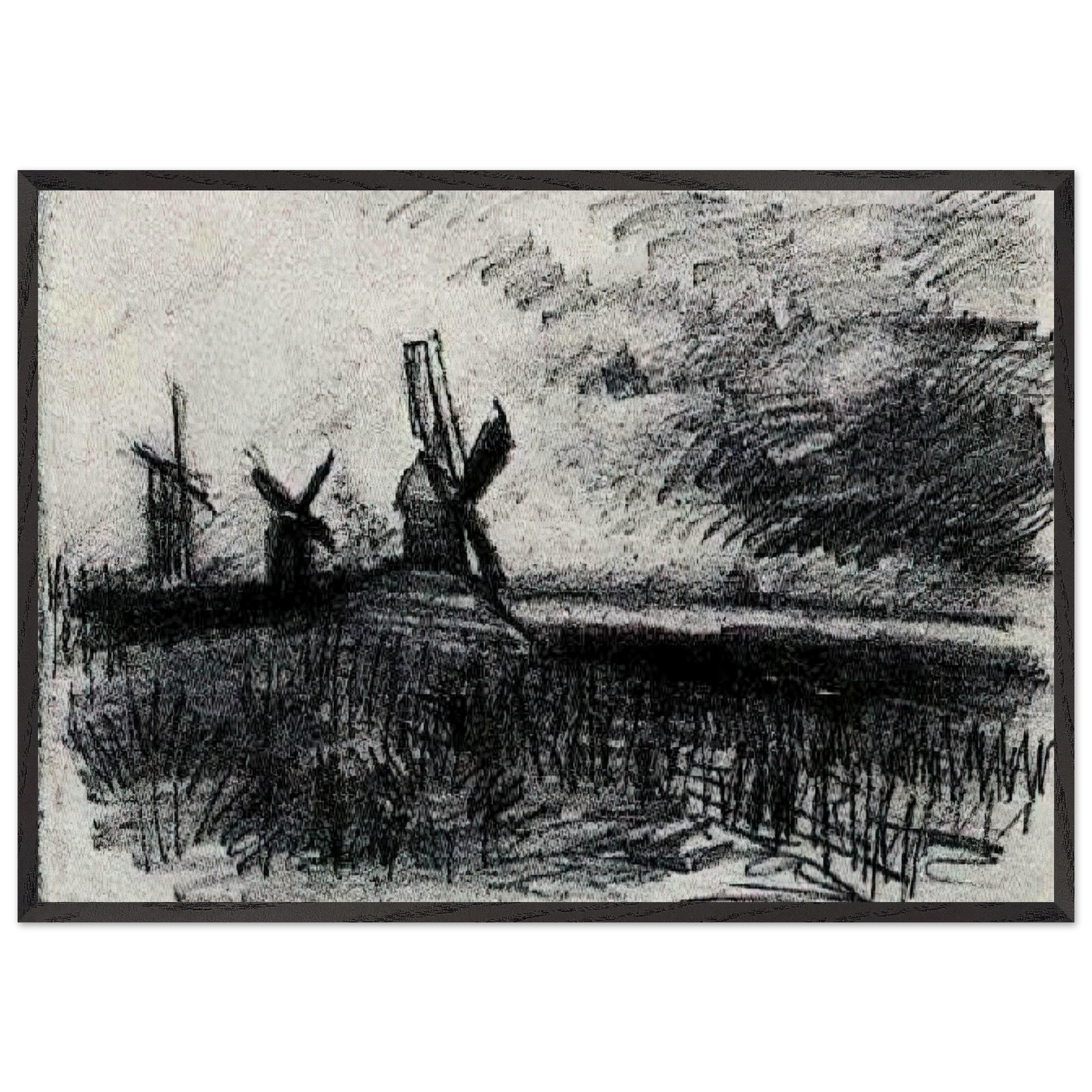 Windmills at Montmartre - Vincent van Gogh Framed Art Print – Black Wooden Frame - Default Title - -Framed Art Print