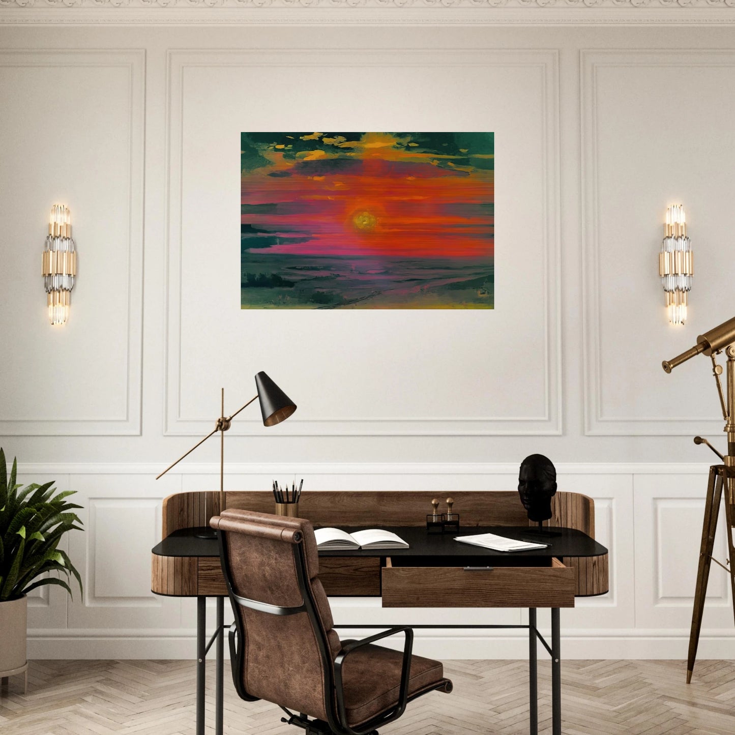 Sunset in the winter. A coast of the sea - Arkhyp Kuindzhi Brushed Aluminum Print - 70x100 cm / 28x40 inches | Arkhyp Kuindzhi Aluminum Print | Arkhyp Kuindzhi Prints