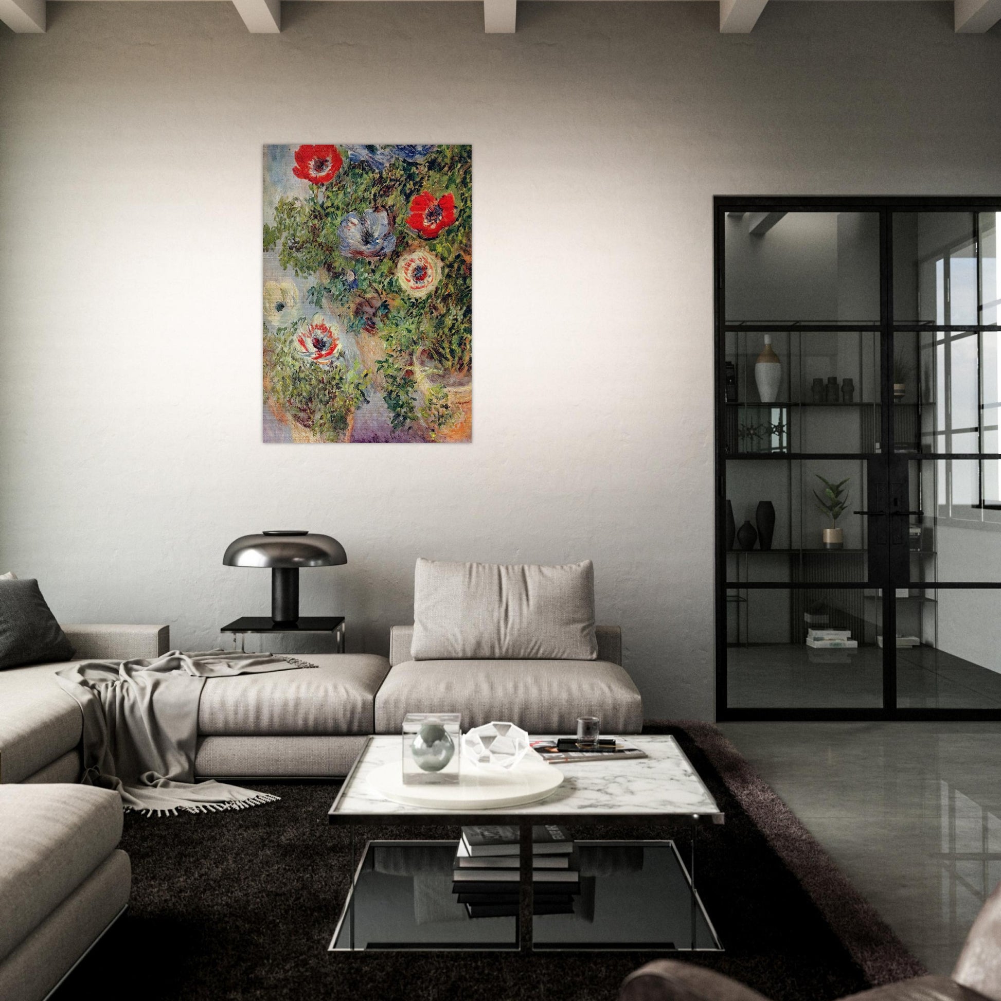 Stilll Life with Anemones - claude monet Brushed Aluminum Print - 70x100 cm / 28x40 inches | claude monet Aluminum Print | claude monet Prints