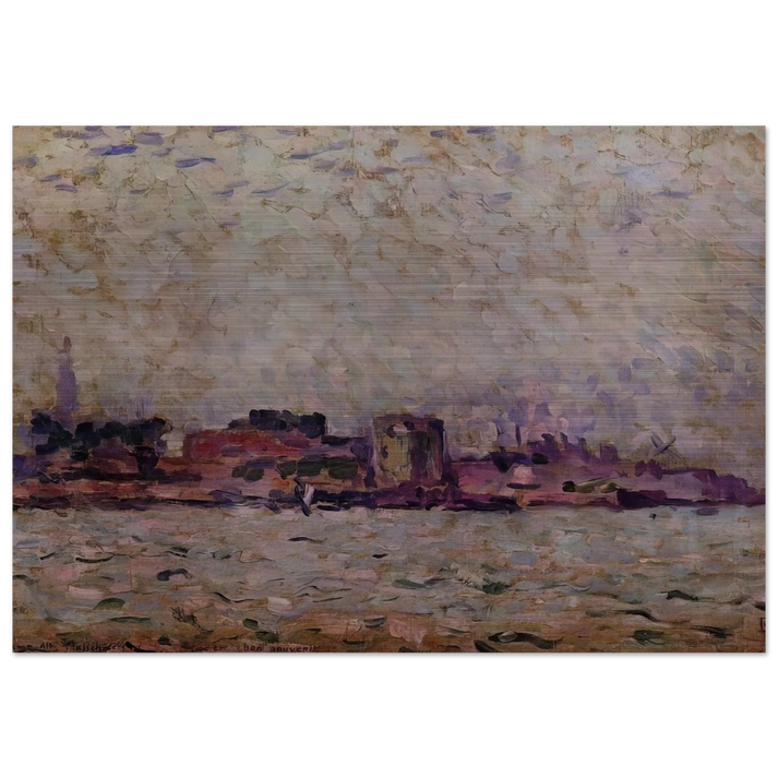 MORNING FOG OVER THE PORT OF VEER HOLLAND 1906 - Theo van Rysselberghe Brushed Aluminum Print - 70x100 cm / 28x40 inches | Theo van Rysselberghe Aluminum Print | Theo van Rysselberghe Prints