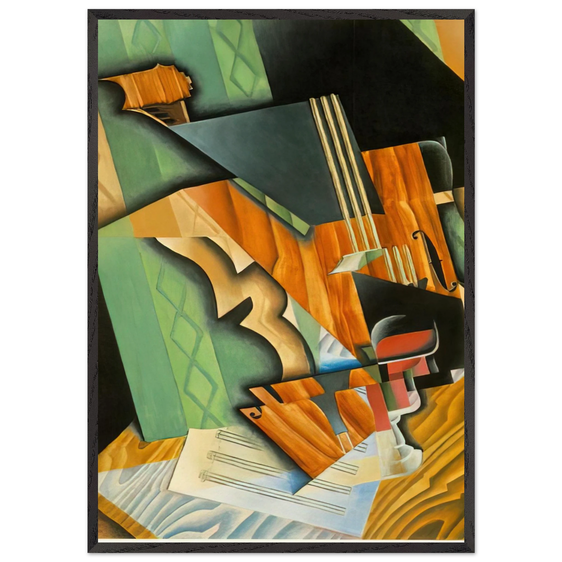 VIOLIN AND GLASS 1915 - Juan Gris Framed Art Print – Black Wooden Frame - Default Title - -Framed Art Print