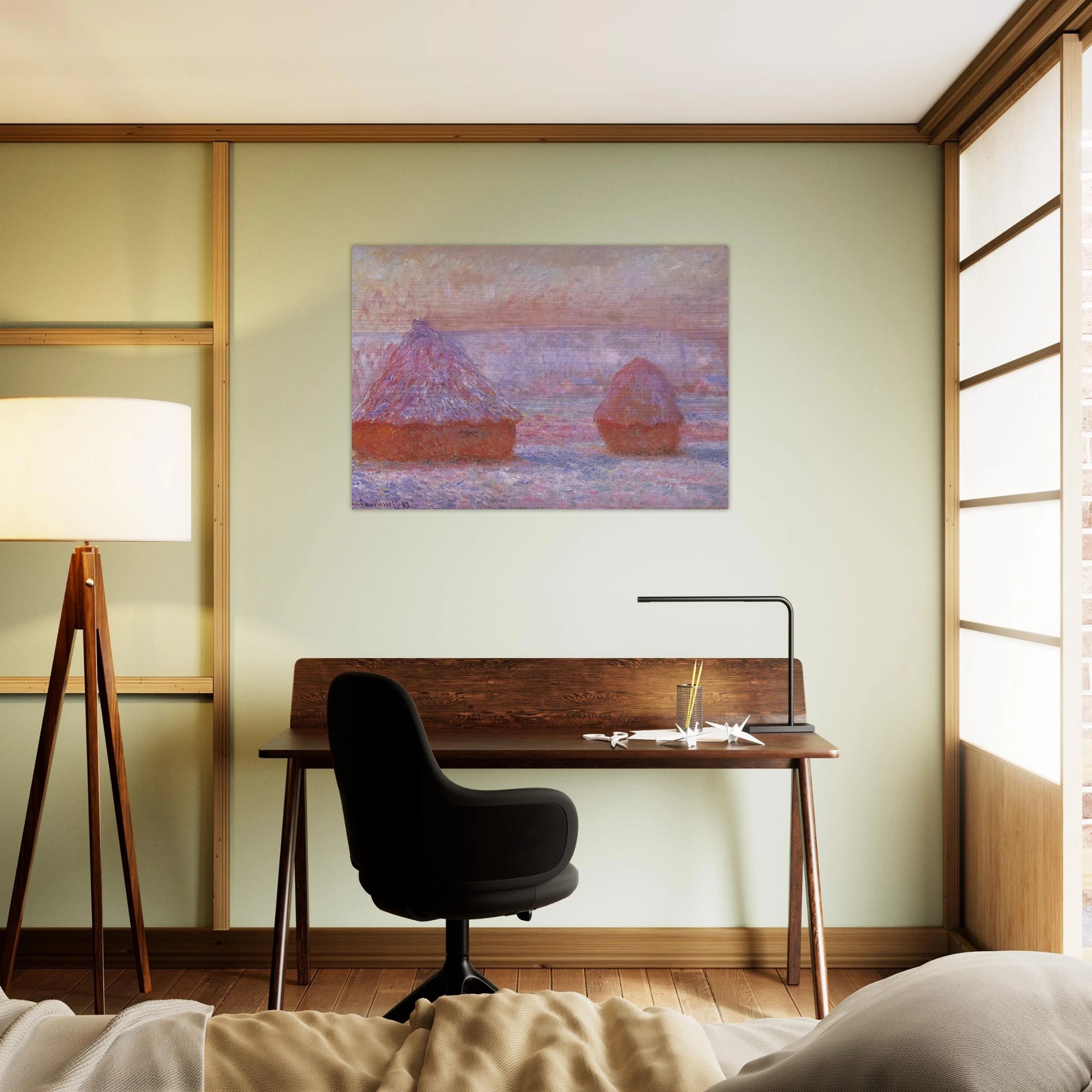 Grainstacks at Giverny, Morning Effect - claude monet Brushed Aluminum Print - 70x100 cm / 28x40 inches | claude monet Aluminum Print | claude monet Prints