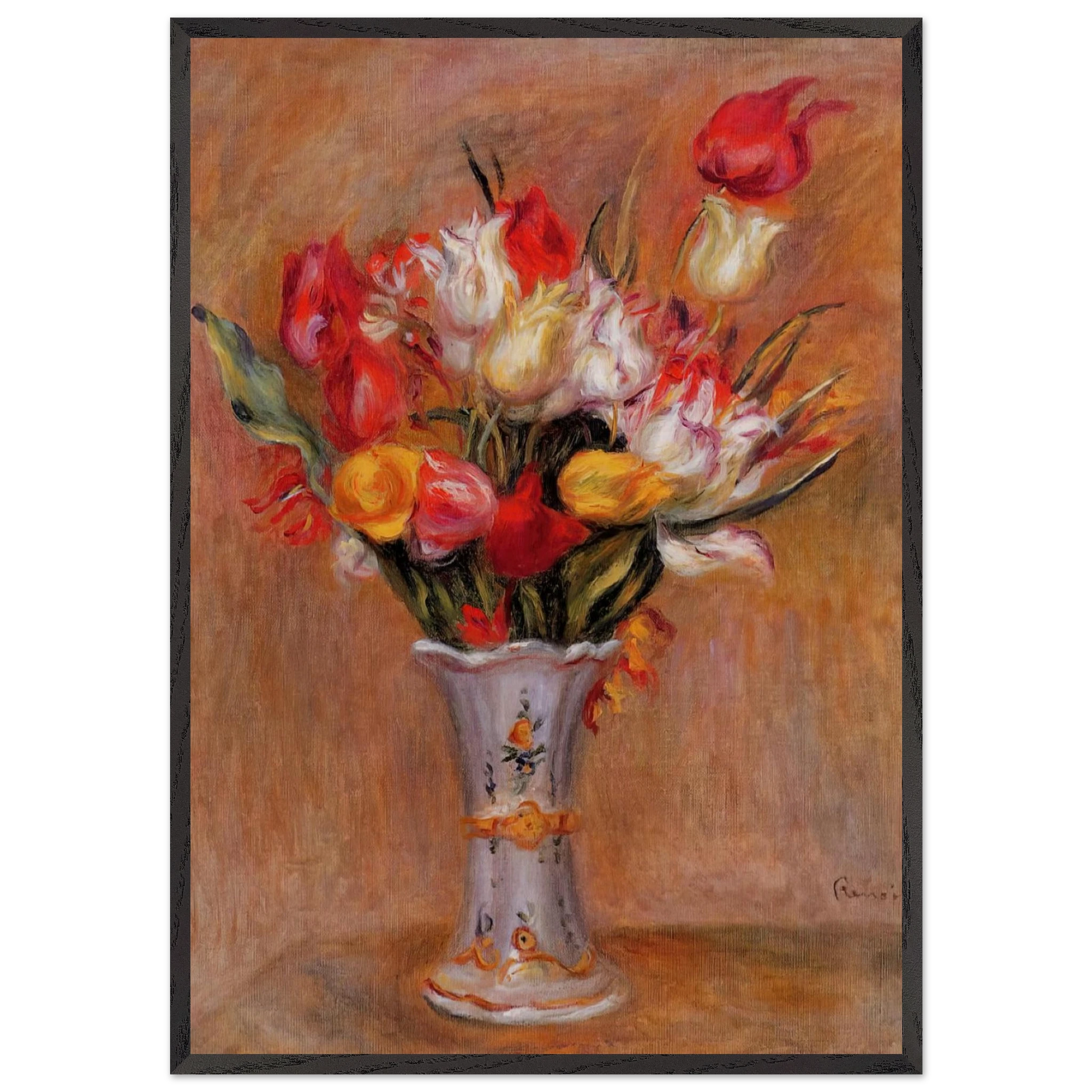 TULIPS N2 - Pierre-Auguste Renoir 70x100 cm / 28x40 inches Framed Art Print – Black Wooden Frame