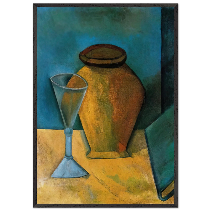 Pot Glass and Book - 1908 - Pablo Picasso 70x100 cm / 28x40 inches Framed Art Print – Black Wooden Frame
