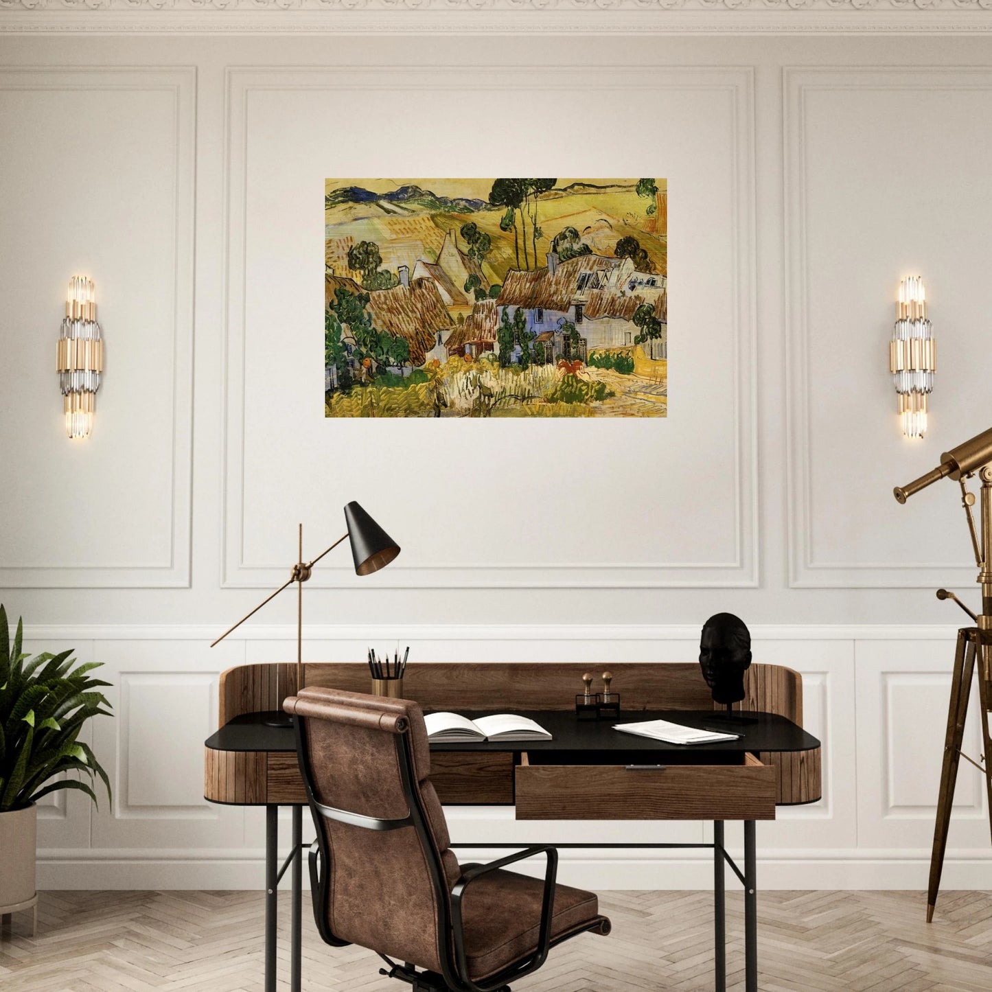 Thatched Houses against a Hill - Vincent van Gogh Brushed Aluminum Print - 70x100 cm / 28x40 inches | Vincent van Gogh Aluminum Print | Vincent van Gogh Prints