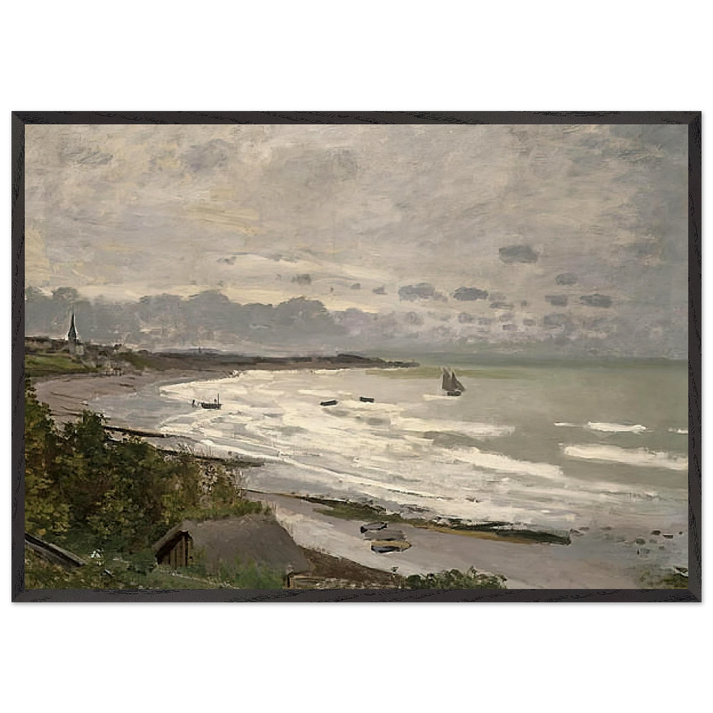The Beach at Saint-Adresse - claude monet 70x100 cm / 28x40 inches Framed Art Print – Black Wooden Frame