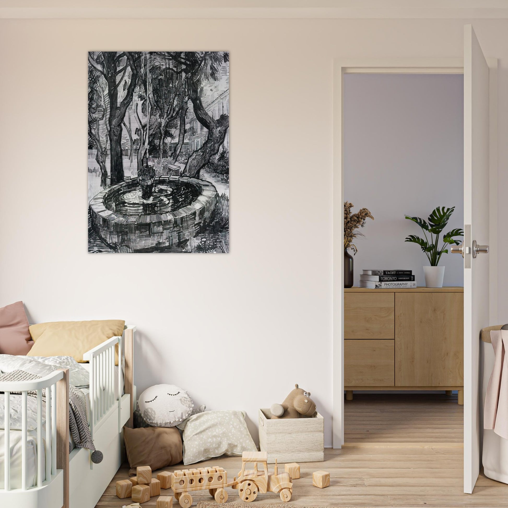 Fountain in the Garden of Saint-Paul Hospital - Vincent van Gogh Brushed Aluminum Print - 70x100 cm / 28x40 inches | Vincent van Gogh Aluminum Print | Vincent van Gogh Prints