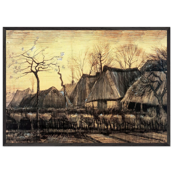Houses with Thatched Roofs - Vincent van Gogh 70x100 cm / 28x40 inches Framed Art Print – Black Wooden Frame