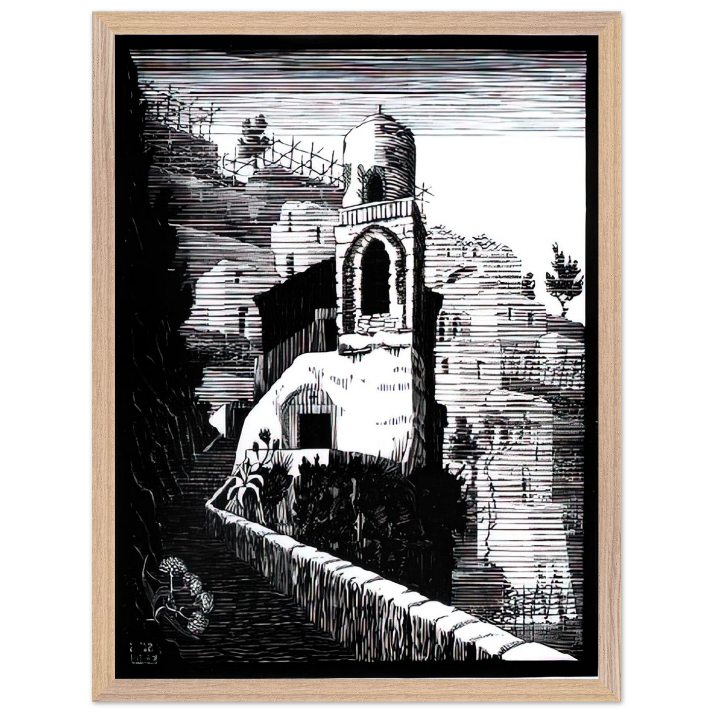 MC Escher - SAN GIOVANNI RAVELLO FEBRUARY 1932 1932 Wall Art - 30x40 cm / 12x16 inches - Premium Wooden Framed Poster With Fine Art Paper - White frame