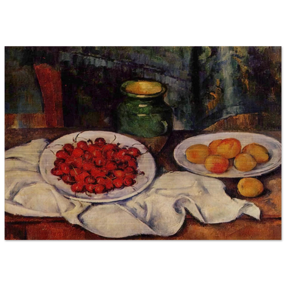 Still Life with a Plate of Cherries - Paul Cézanne Brushed Aluminum Print - 70x100 cm / 28x40 inches | Paul Cézanne Aluminum Print | Paul Cézanne Prints