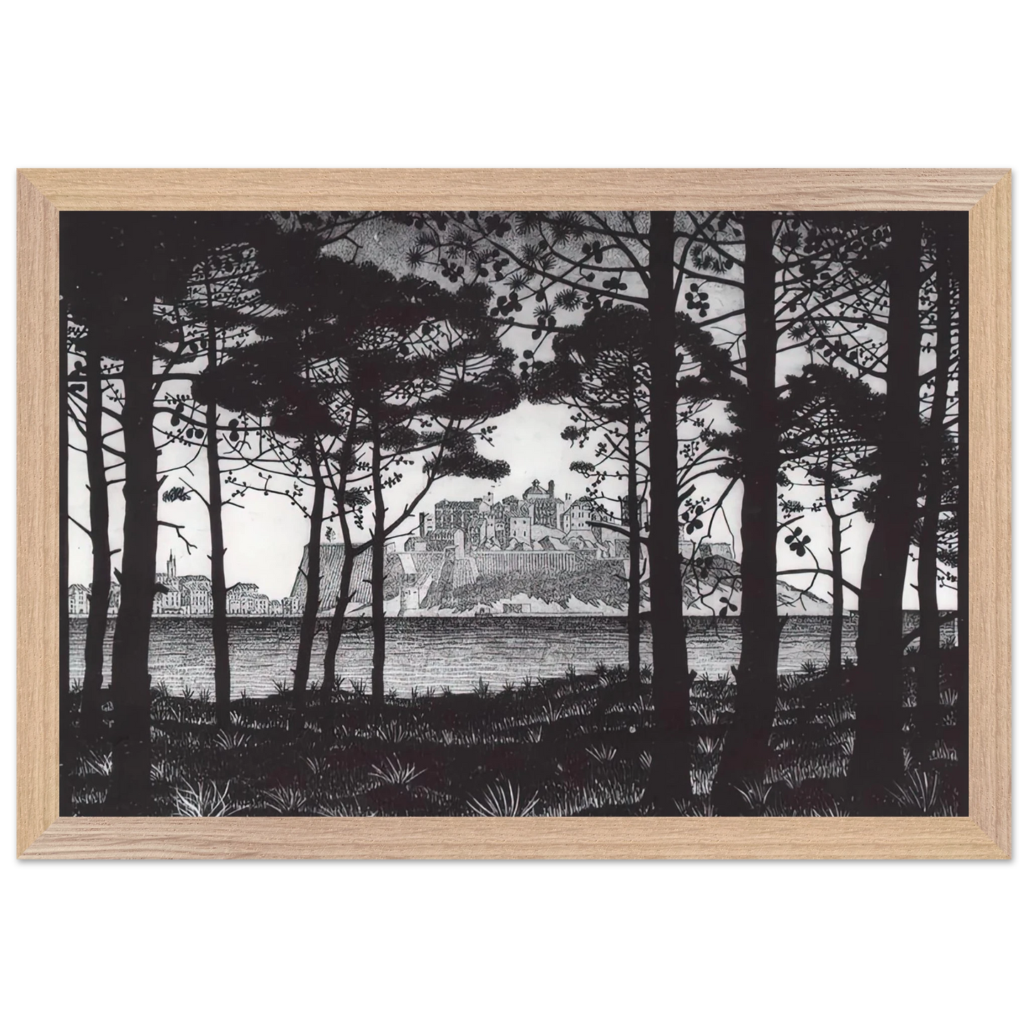 MC Escher - PINETA OF CALVI CORSICA Wall Art - 21x29.7 cm / 8x12" - Premium Wooden Framed Poster With Fine Art Paper - Wood frame