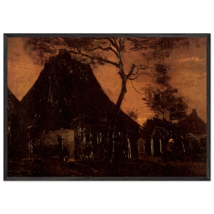 Cottage with Trees - Vincent van Gogh 70x100 cm / 28x40 inches Framed Art Print – Black Wooden Frame
