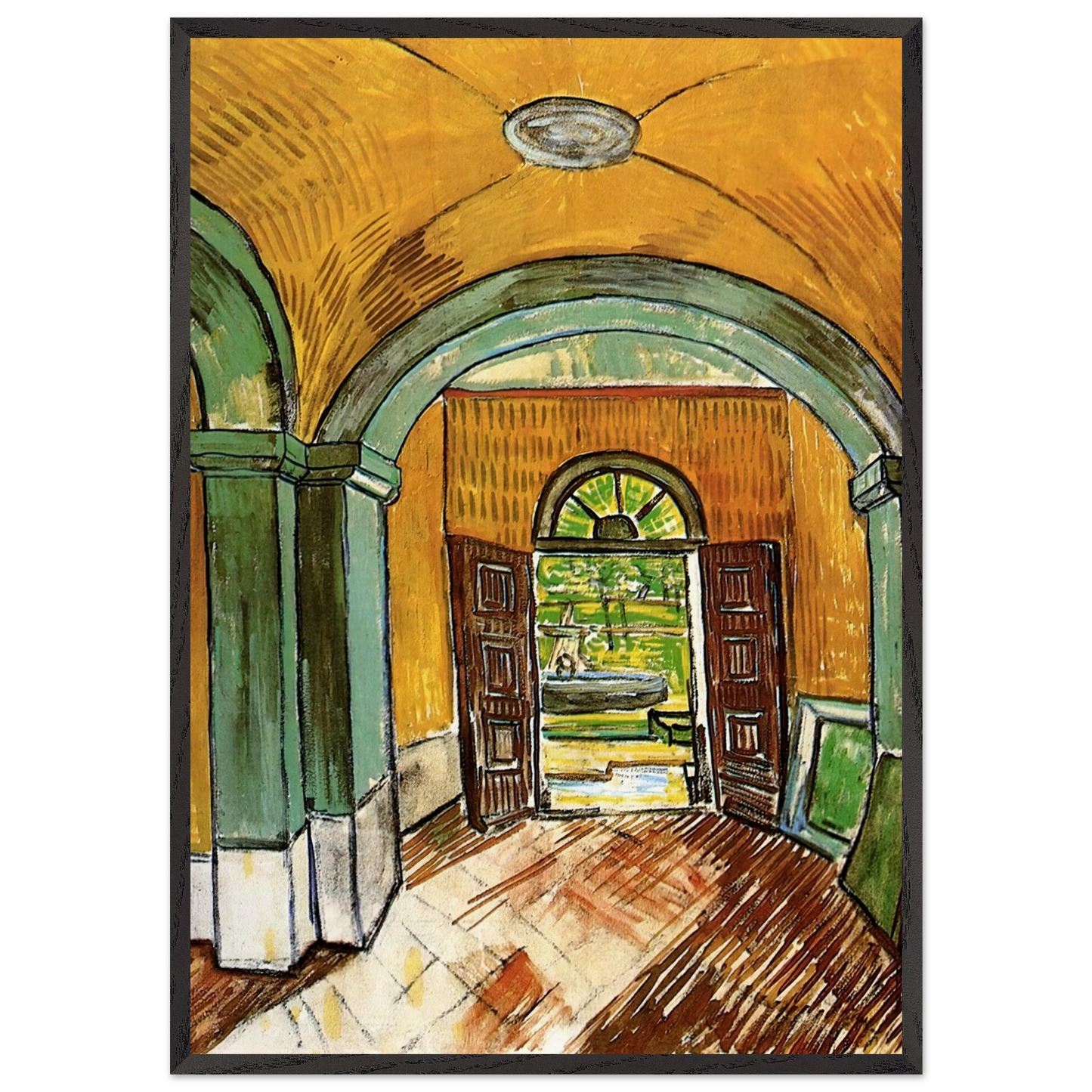 The Entrance Hall of Saint-Paul Hospital - Vincent van Gogh Framed Art Print – Black Wooden Frame - Default Title - -Framed Art Print