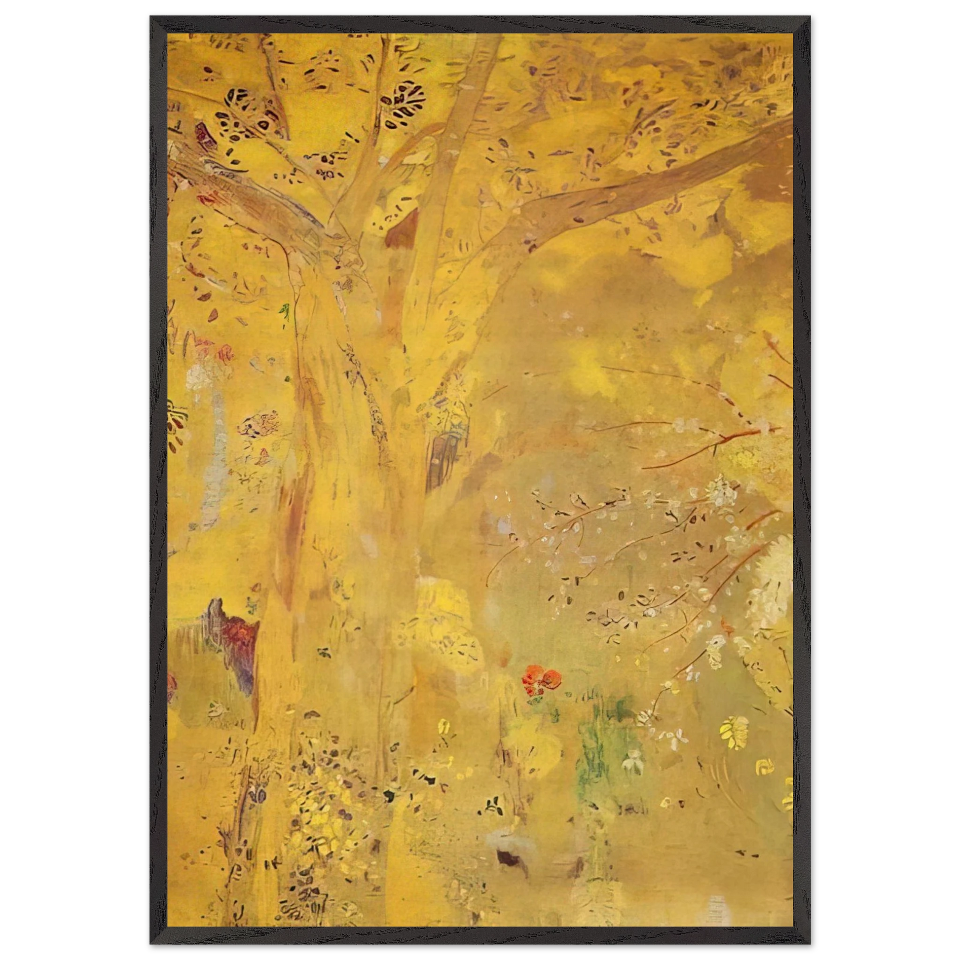 TREE AGAINST A YELLOW BACKGROUND 1901 - Odilon Redon Framed Art Print – Black Wooden Frame - Default Title - -Framed Art Print