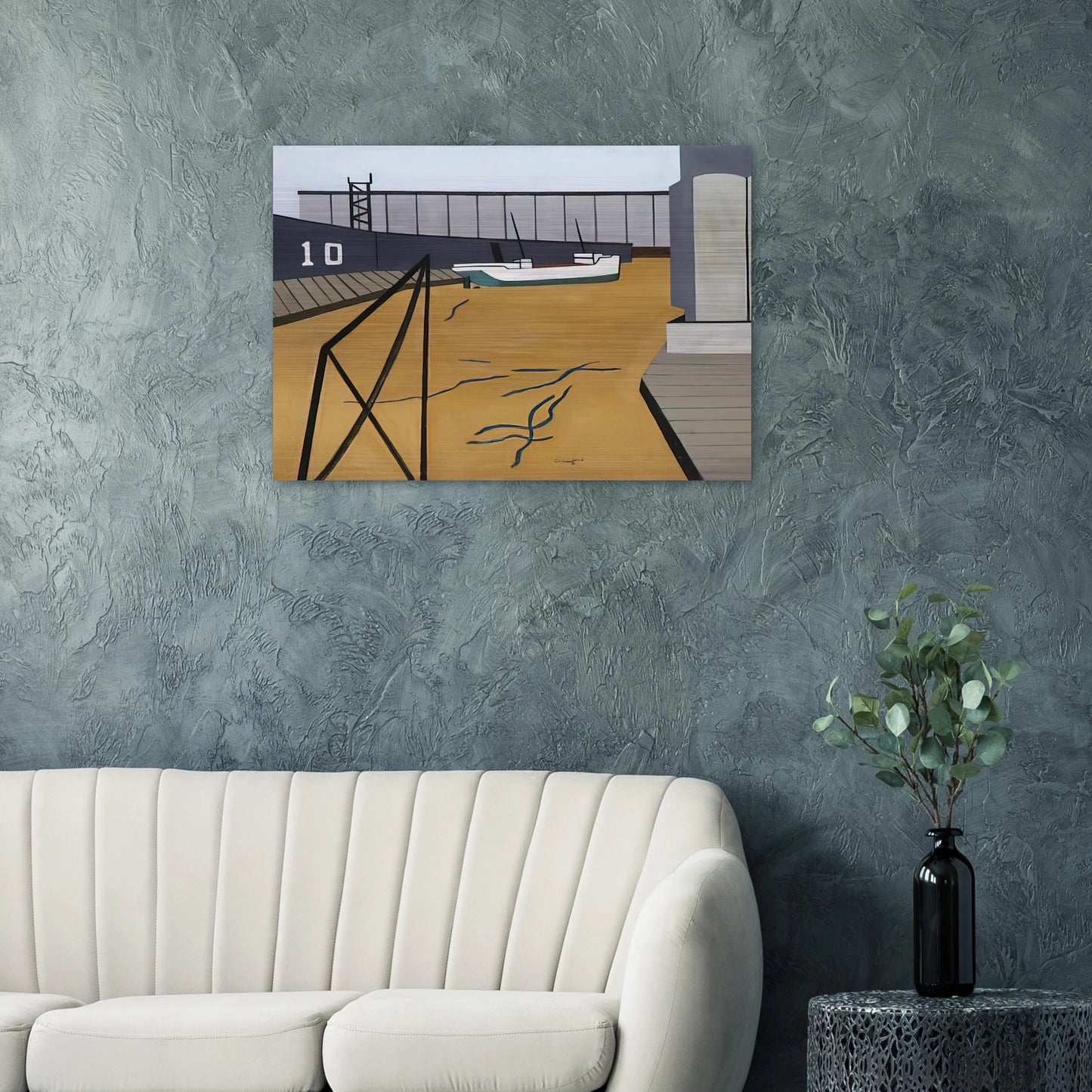 Boat and Grain Elevators - 1942 - Ralston Crawford Brushed Aluminum Print - 70x100 cm / 28x40 inches | Ralston Crawford Aluminum Print | Ralston Crawford Prints