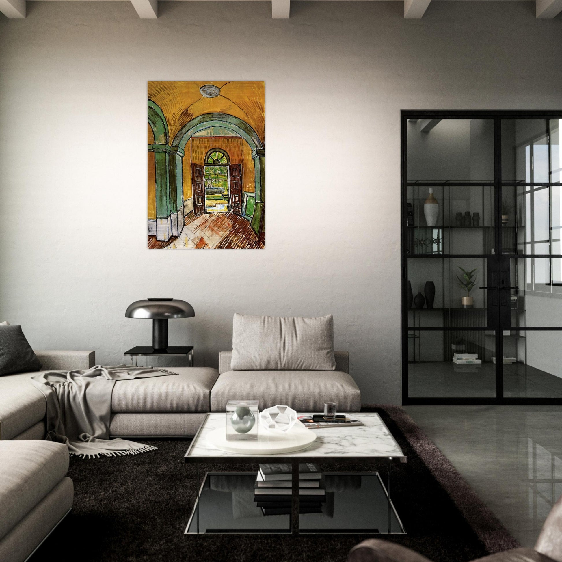 The Entrance Hall of Saint-Paul Hospital - Vincent van Gogh Brushed Aluminum Print - 70x100 cm / 28x40 inches | Vincent van Gogh Aluminum Print | Vincent van Gogh Prints