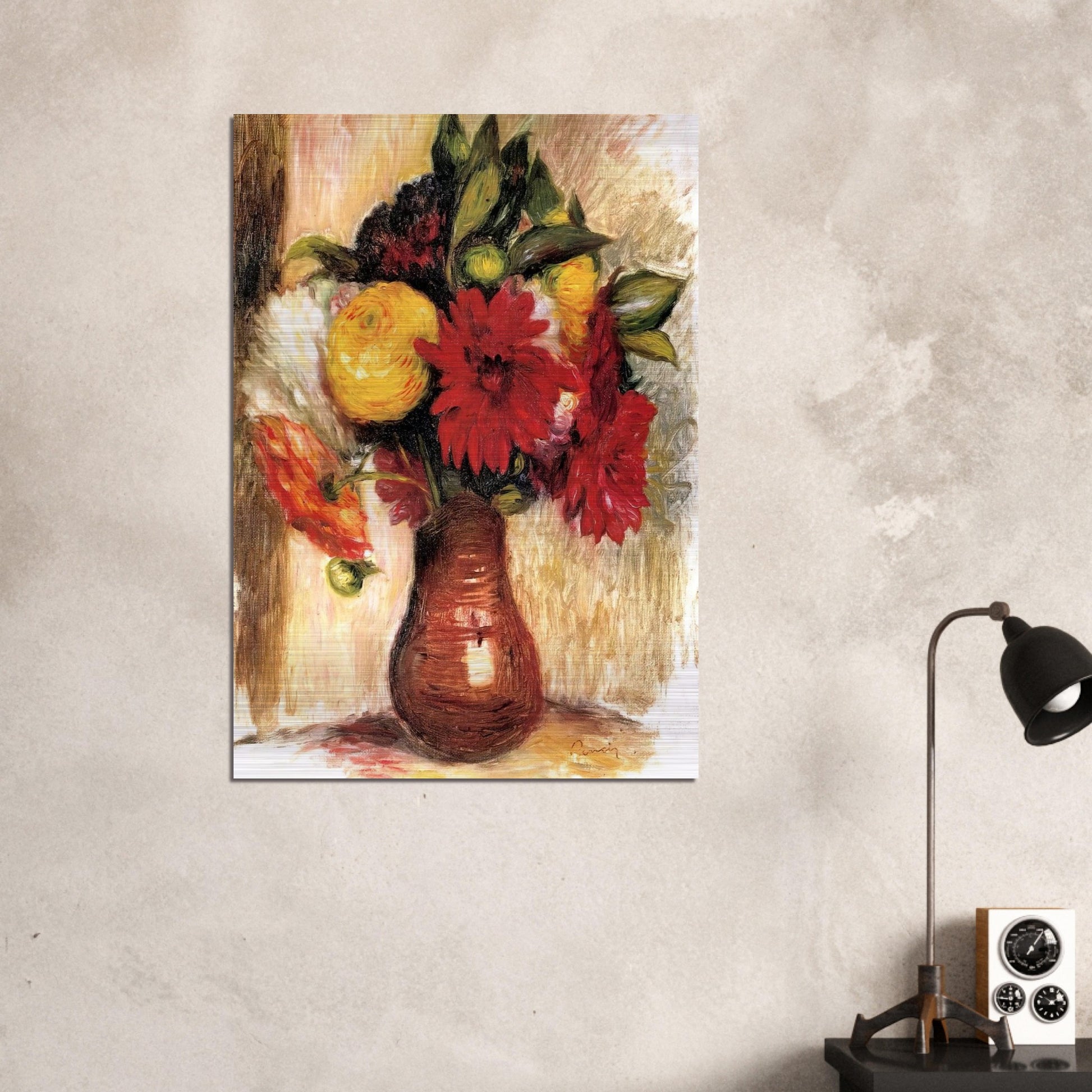 Bouquet of Flowers in an Earthenware Pitcher - Pierre-Auguste Renoir Brushed Aluminum Print - 70x100 cm / 28x40 inches | Pierre-Auguste Renoir Aluminum Print | Pierre-Auguste Renoir Prints