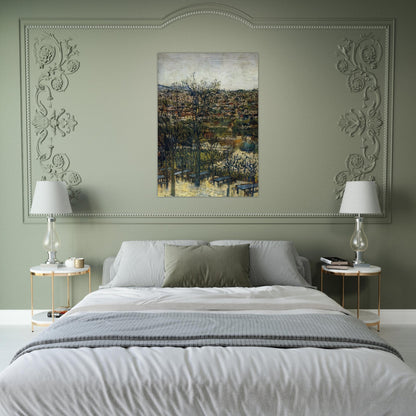 BENCHES AT MONTMAGNY VAL D OISE - Maurice Utrillo Brushed Aluminum Print - 70x100 cm / 28x40 inches | Maurice Utrillo Aluminum Print | Maurice Utrillo Prints