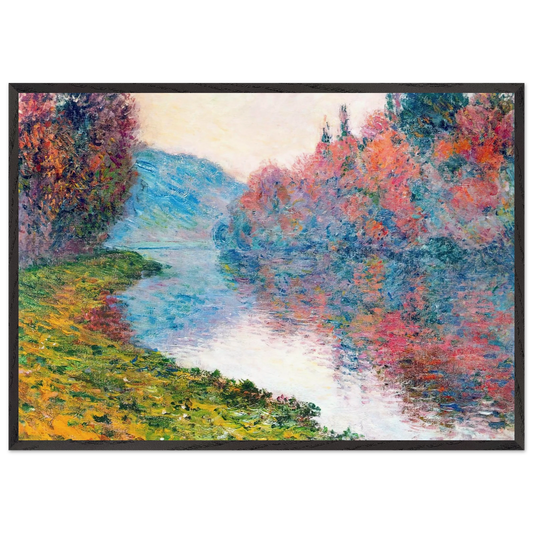 Banks of the Seine at Jenfosse - Clear Weather - claude monet 70x100 cm / 28x40 inches Framed Art Print – Black Wooden Frame