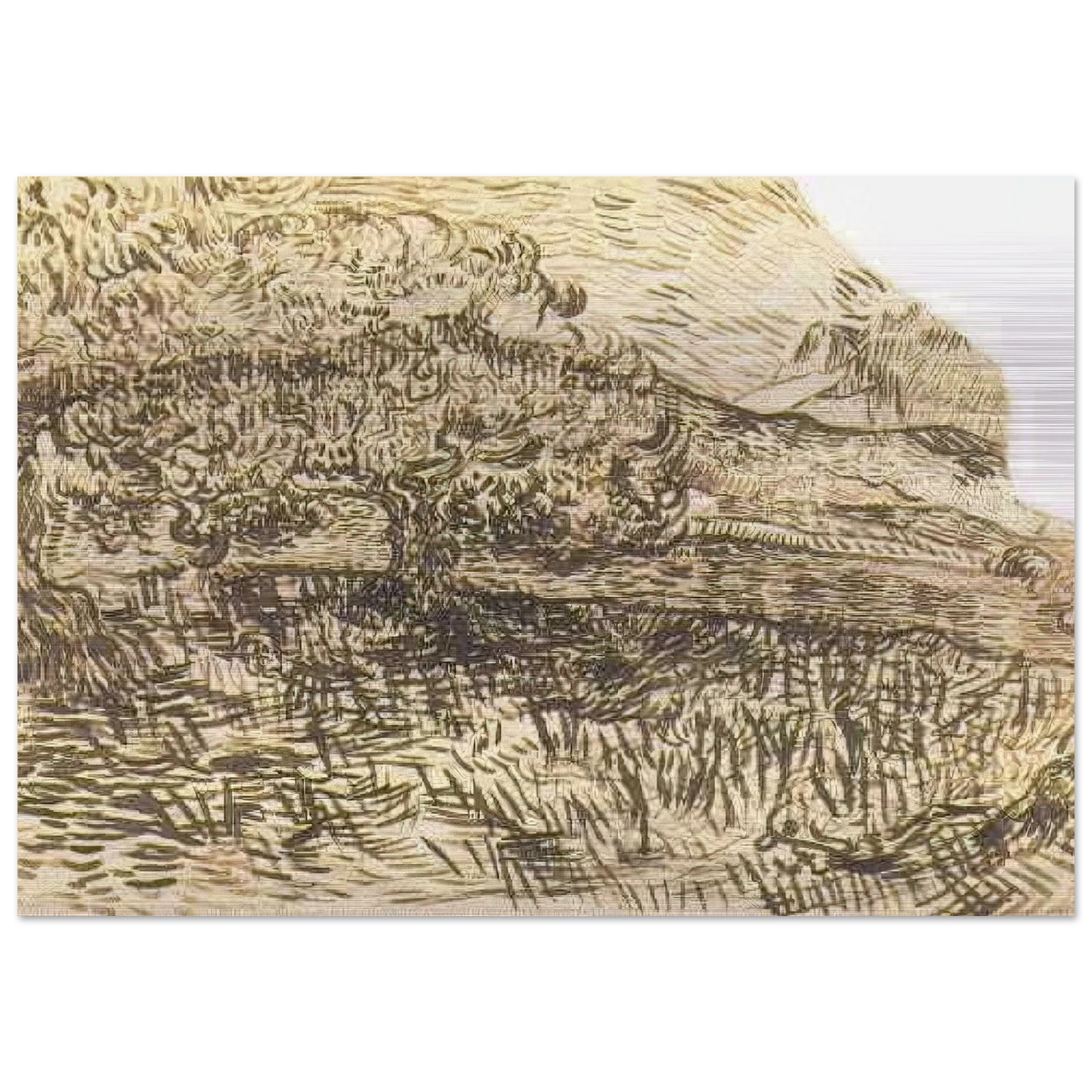 Olive Trees in a Mountain Landscape - Vincent van Gogh Brushed Aluminum Print - 70x100 cm / 28x40 inches | Vincent van Gogh Aluminum Print | Vincent van Gogh Prints