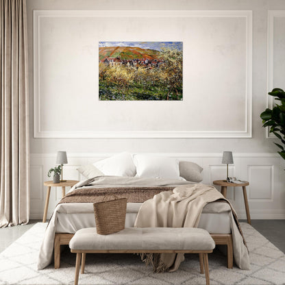 Plum Trees in Blossom at Vetheuil - claude monet Acrylic Print - 70x100 cm / 28x40″ inches | claude monet Wall Art | claude monet Prints