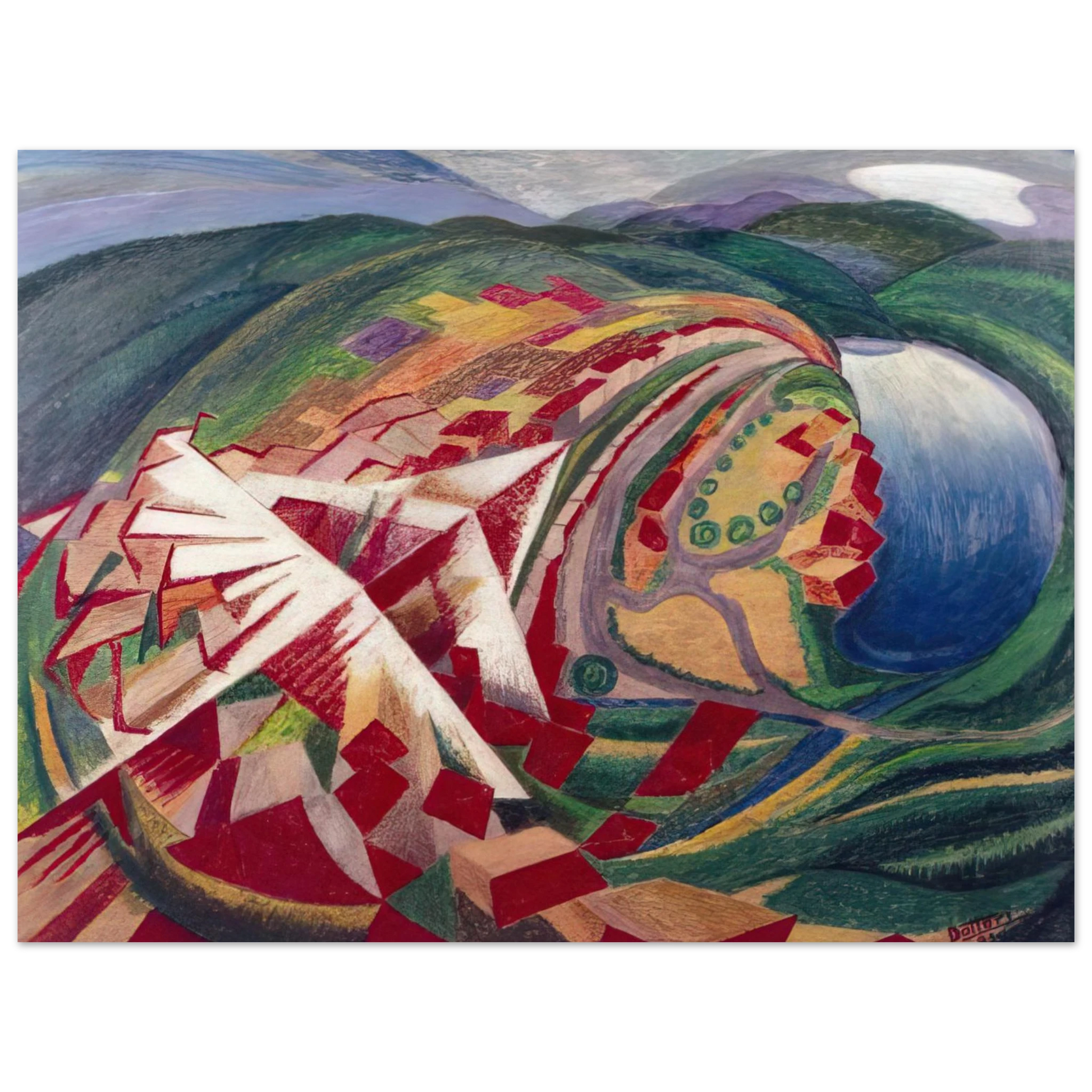 Gerardo Dottori - Volo su paese o Studio per A 300 Km sulla città - 1930 Fine Art Poster - Default Title