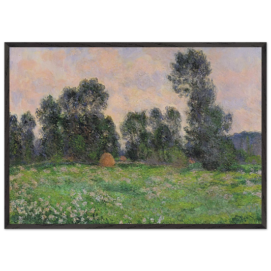 Meadow in Giverny - claude monet 70x100 cm / 28x40 inches Framed Art Print – Black Wooden Frame