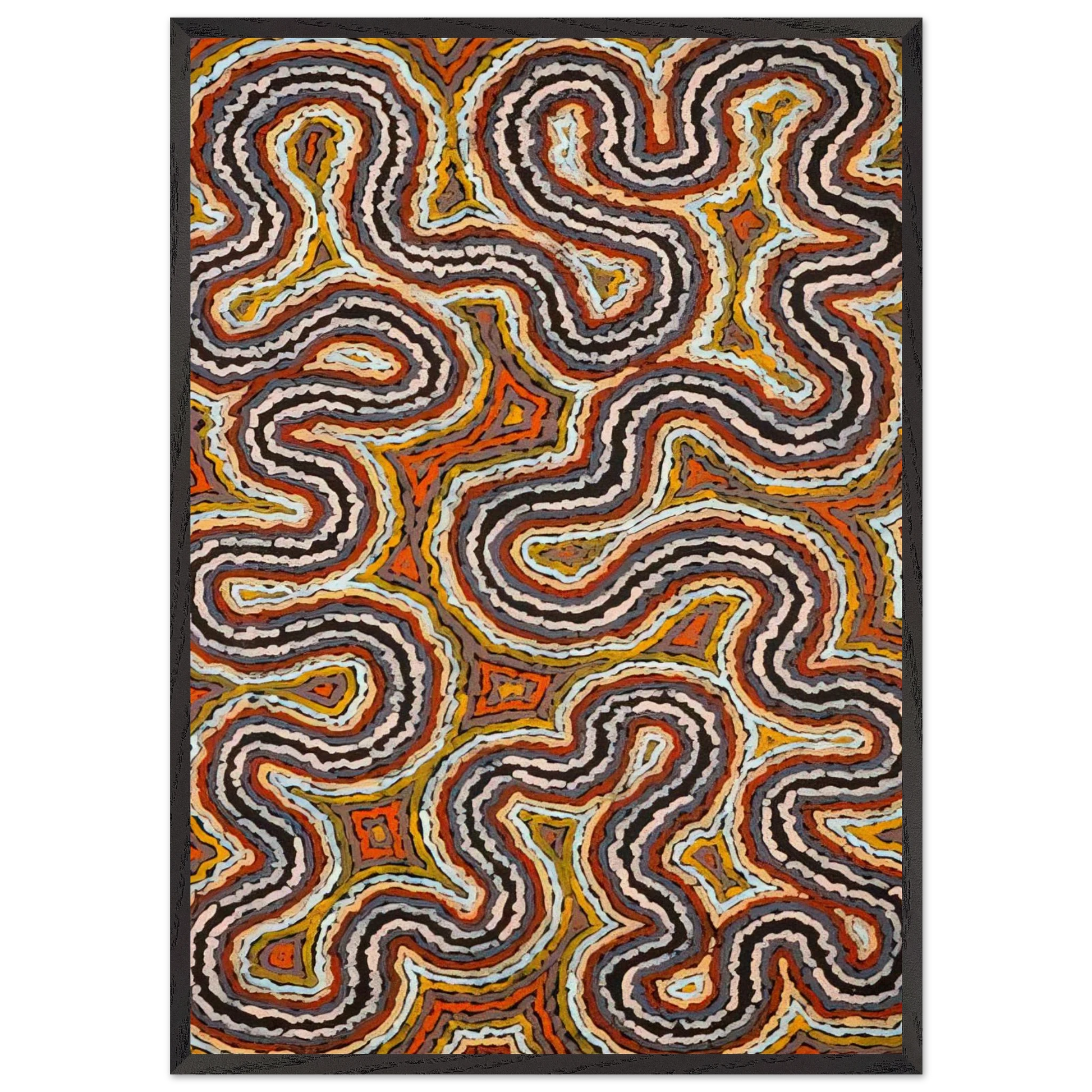 Untitled - 1994 N2 - Clifford Possum Tjapaltjarri Framed Art Print – Black Wooden Frame - Default Title - -Framed Art Print