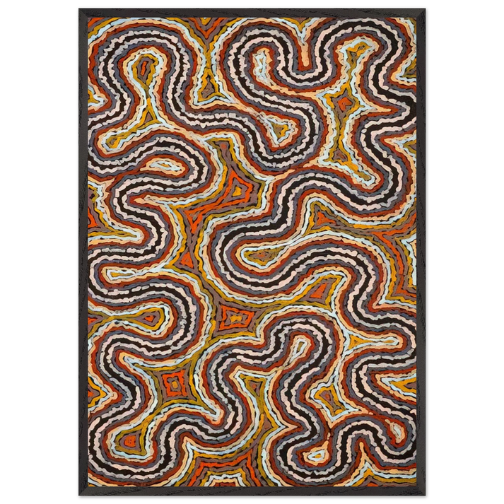 Untitled - 1994 N2 - Clifford Possum Tjapaltjarri 70x100 cm / 28x40 inches Framed Art Print – Black Wooden Frame