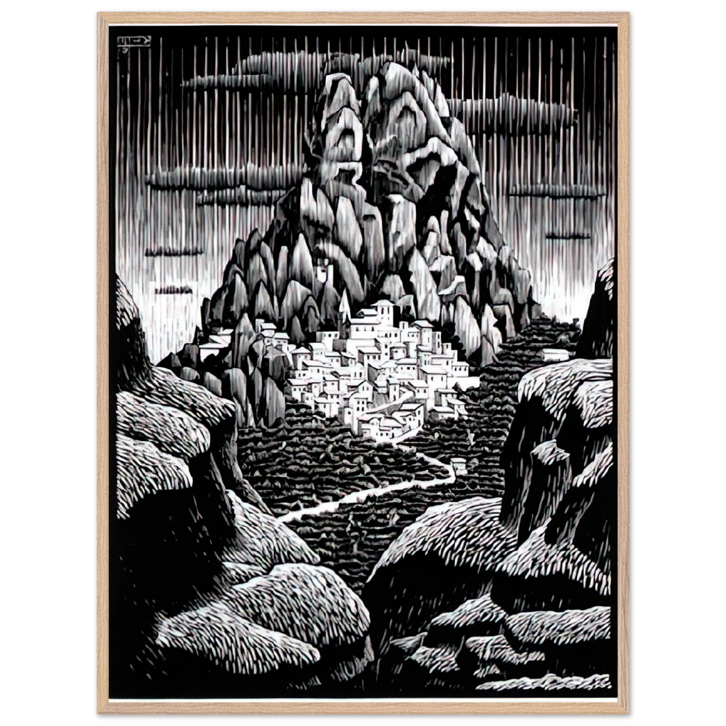 MC Escher - PENTEDATTIO CALABRIA JANUARY 1930 1930 Wall Art - 60x80 cm / 24x32 inches - Premium Wooden Framed Poster With Fine Art Paper - Wood frame