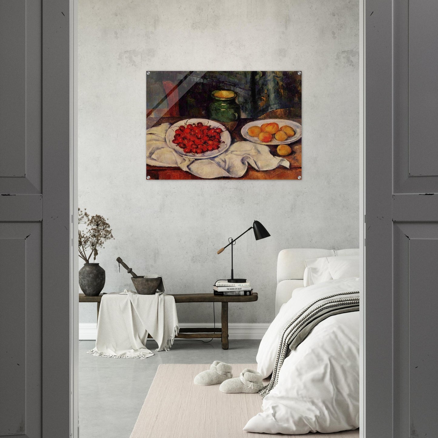 Still Life with a Plate of Cherries - Paul Cézanne Acrylic Print - 70x100 cm / 28x40″ inches | Paul Cézanne Wall Art | Paul Cézanne Prints