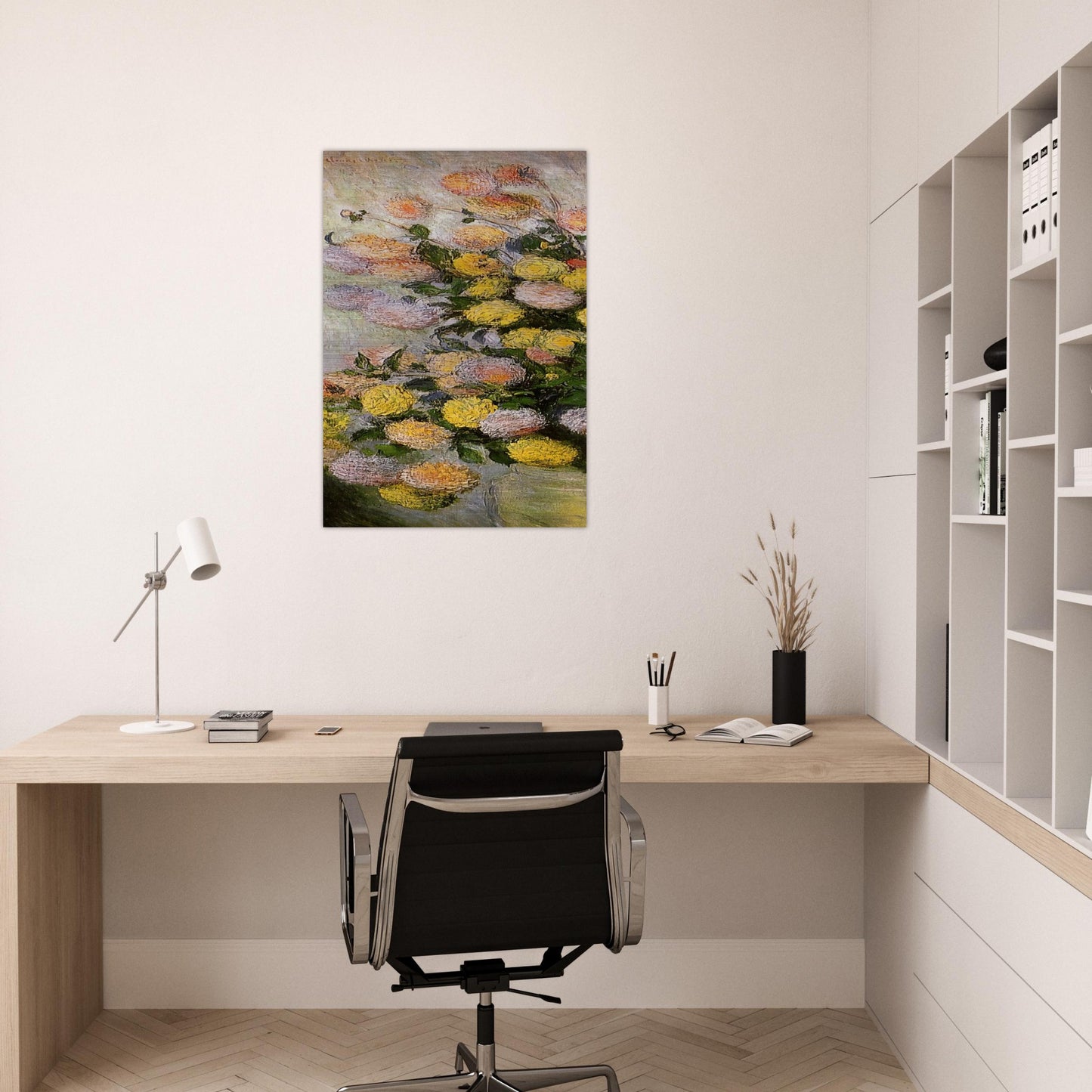 Vase of Dahlias - claude monet Brushed Aluminum Print - 70x100 cm / 28x40 inches | claude monet Aluminum Print | claude monet Prints