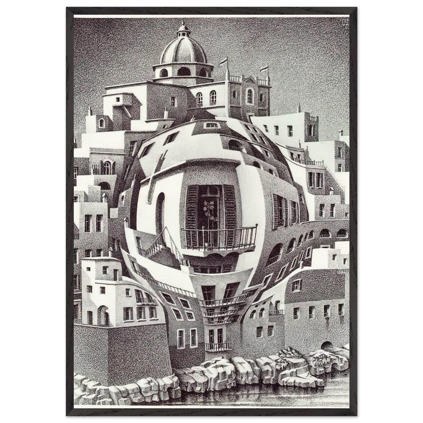 BALCONY - MC Escher Framed Art Print – Black Wooden Frame - Default Title - -Framed Art Print