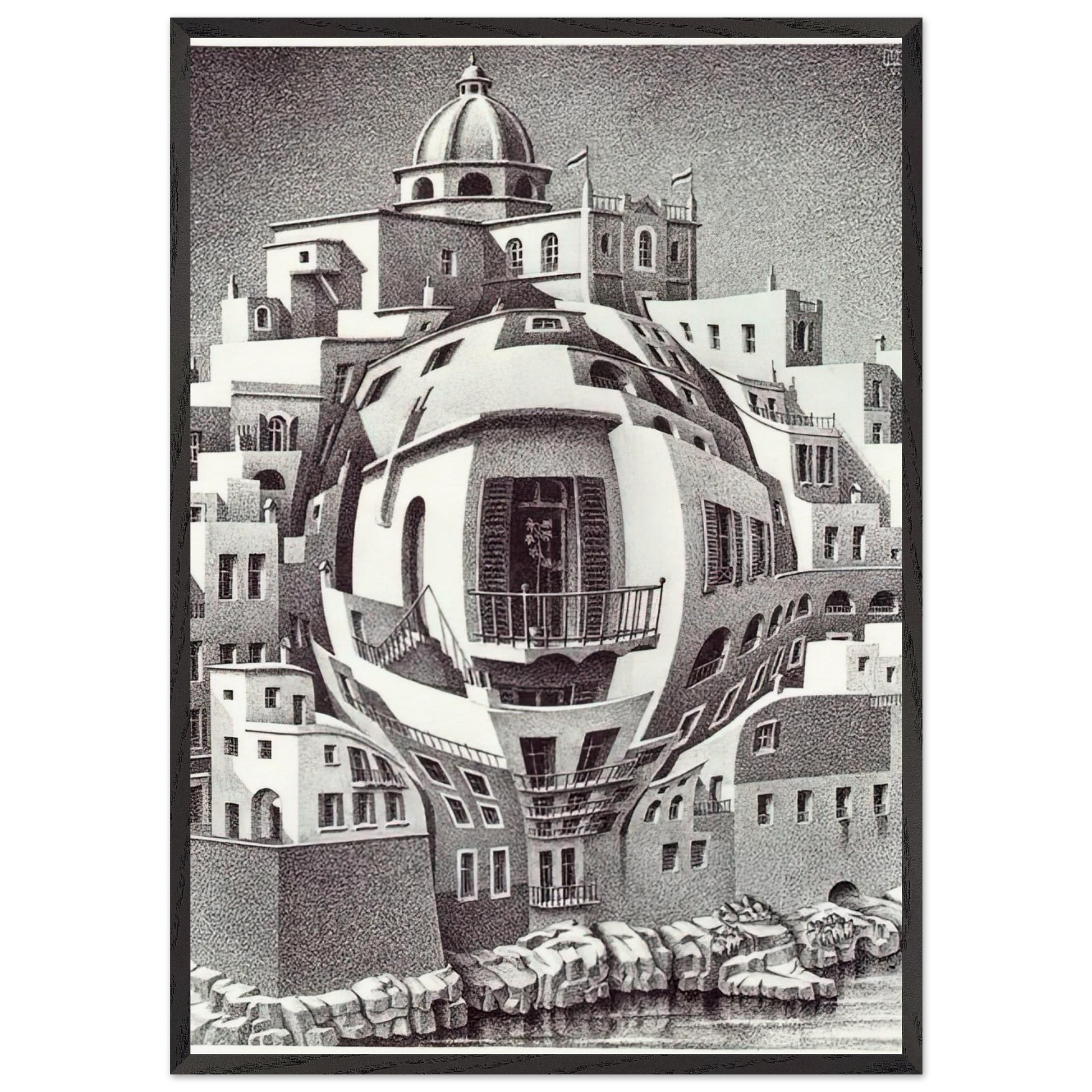 BALCONY - MC Escher Framed Art Print – Black Wooden Frame - Default Title - -Framed Art Print