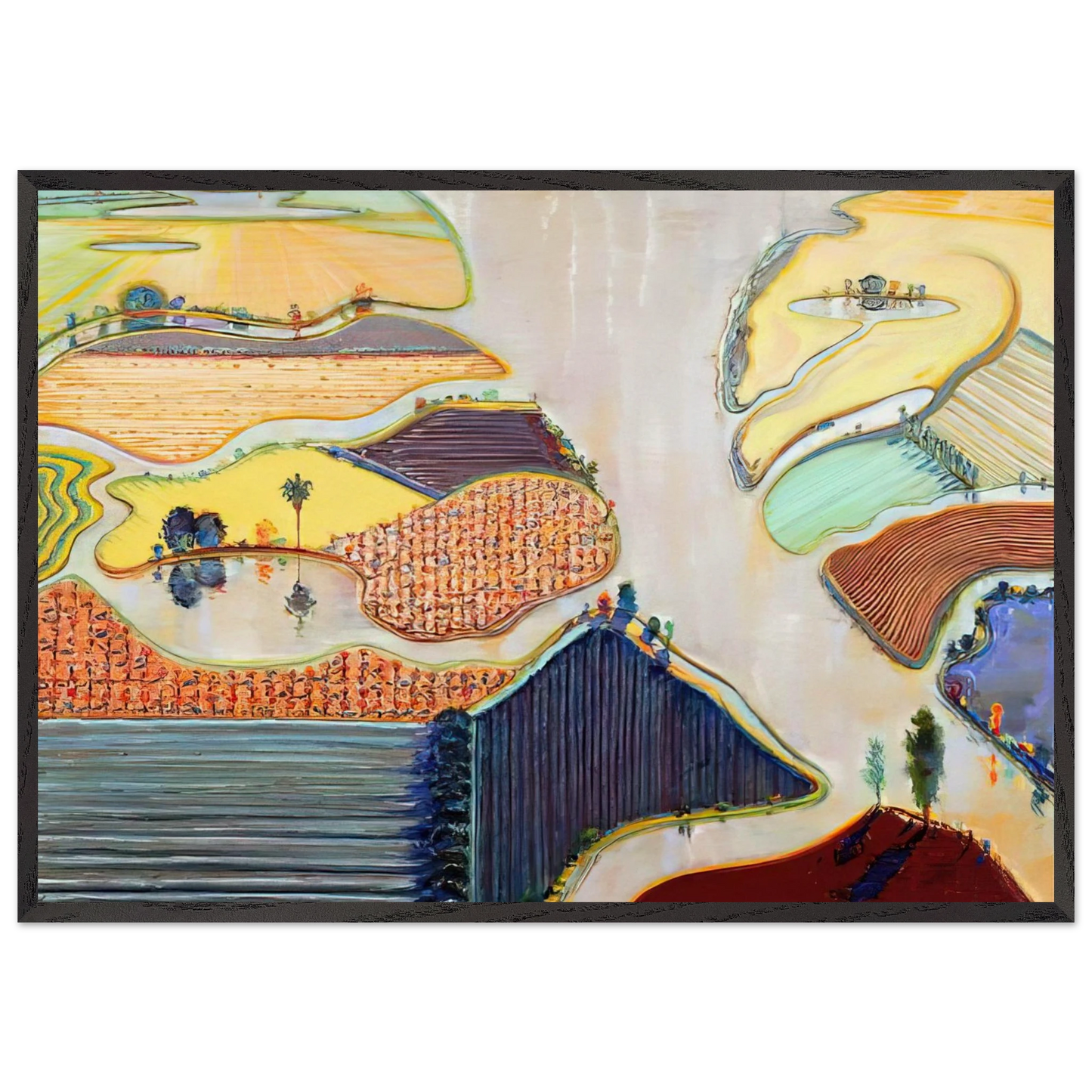 Delta Farms - 1996 - Wayne Thiebaud Framed Art Print – Black Wooden Frame - Default Title - -Framed Art Print