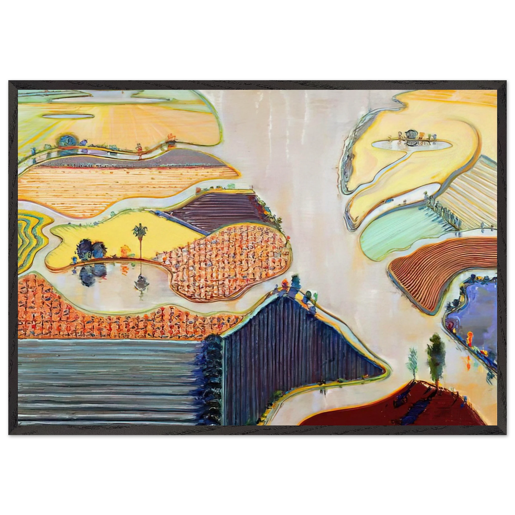 Delta Farms - 1996 - Wayne Thiebaud Framed Art Print – Black Wooden Frame - Default Title - -Framed Art Print