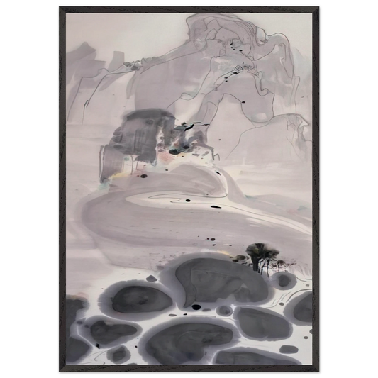 Mountains High and Streams Eternal - 1986 - Wu Guanzhong Framed Art Print – Black Wooden Frame - Default Title - -Framed Art Print