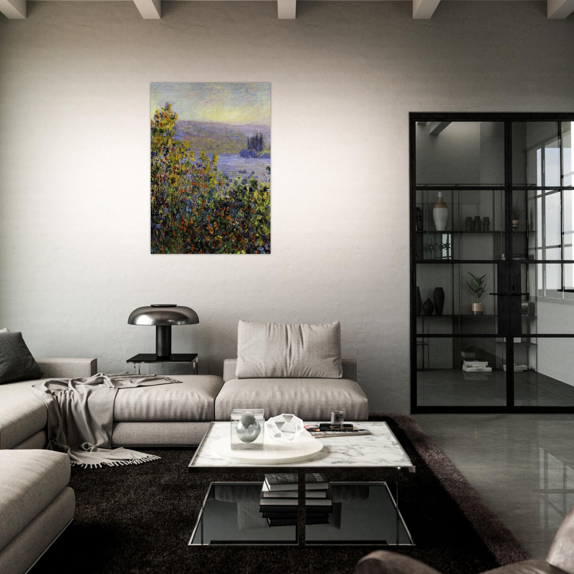 Flowers Beds at Vetheuil - claude monet Brushed Aluminum Print - 70x100 cm / 28x40 inches | claude monet Aluminum Print | claude monet Prints