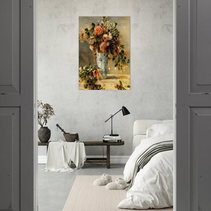 Roses and Jasmine in a Delft Vase - Pierre-Auguste Renoir Brushed Aluminum Print - 70x100 cm / 28x40 inches | Pierre-Auguste Renoir Aluminum Print | Pierre-Auguste Renoir Prints