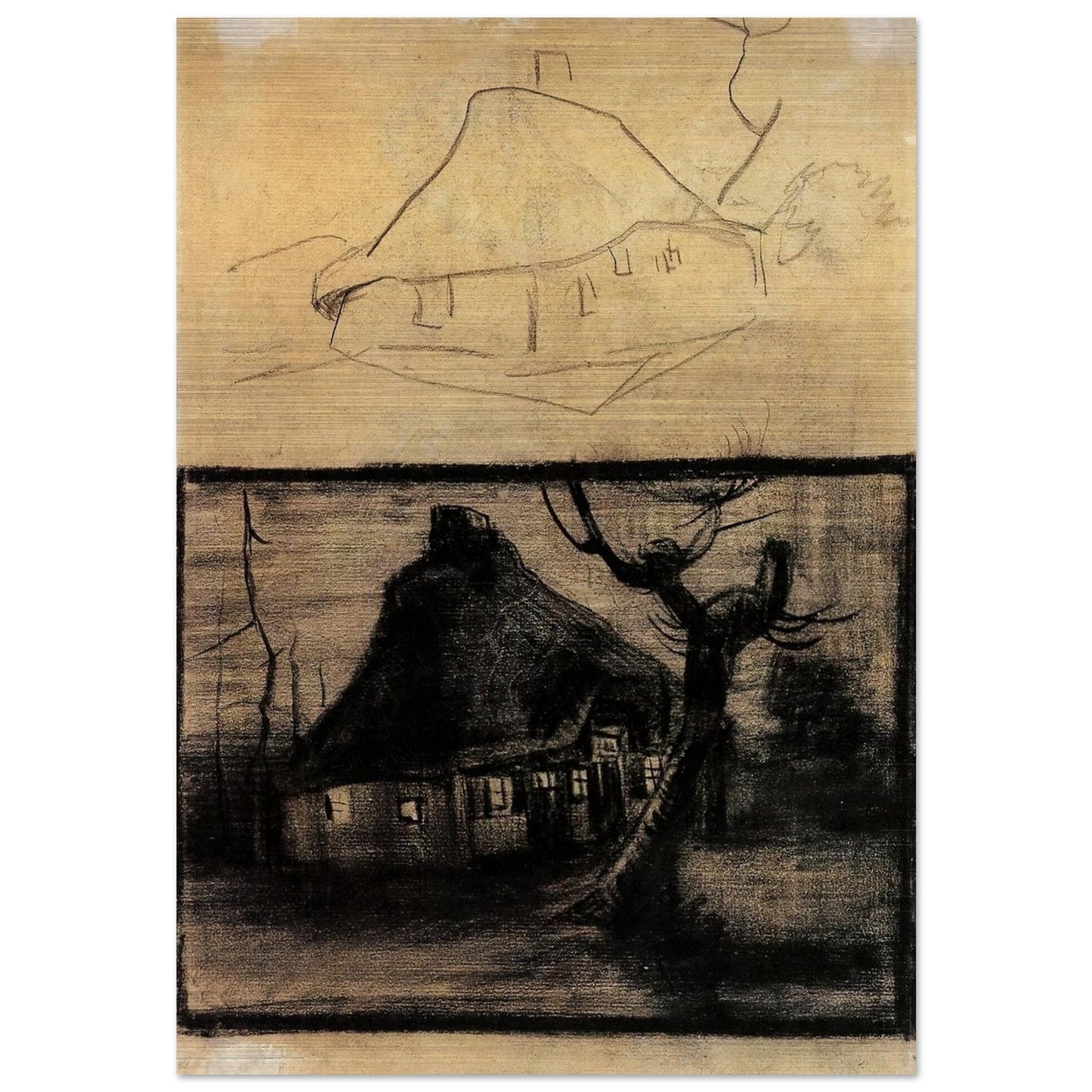 Two Studies of a Cottage - Vincent van Gogh Brushed Aluminum Print - 70x100 cm / 28x40 inches | Vincent van Gogh Aluminum Print | Vincent van Gogh Prints