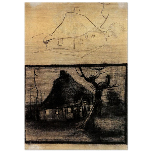 Two Studies of a Cottage - Vincent van Gogh Brushed Aluminum Print - 70x100 cm / 28x40 inches | Vincent van Gogh Aluminum Print | Vincent van Gogh Prints