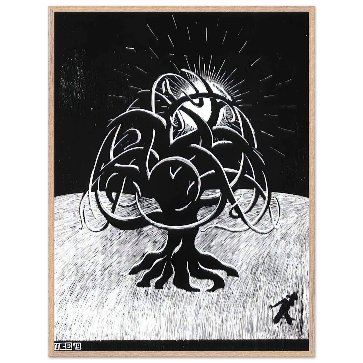 MC Escher - TWON TREE Wall Art - 21x29.7 cm / 8x12" - Premium Wooden Framed Poster With Fine Art Paper - Wood frame