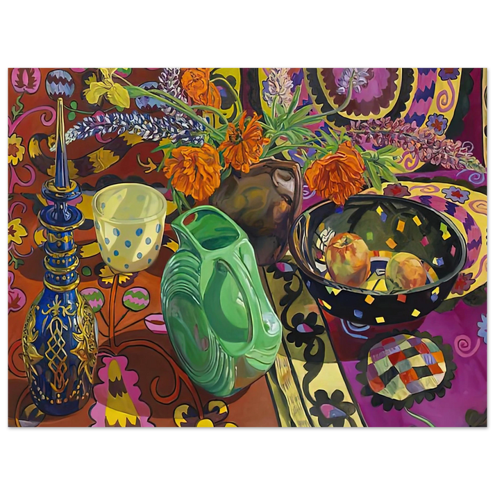 Janet Fish - BLUE DECANTER POLKA DOT BOWL SUZANI 2009  75x100 cm / 30x40inches Fine Art Poster