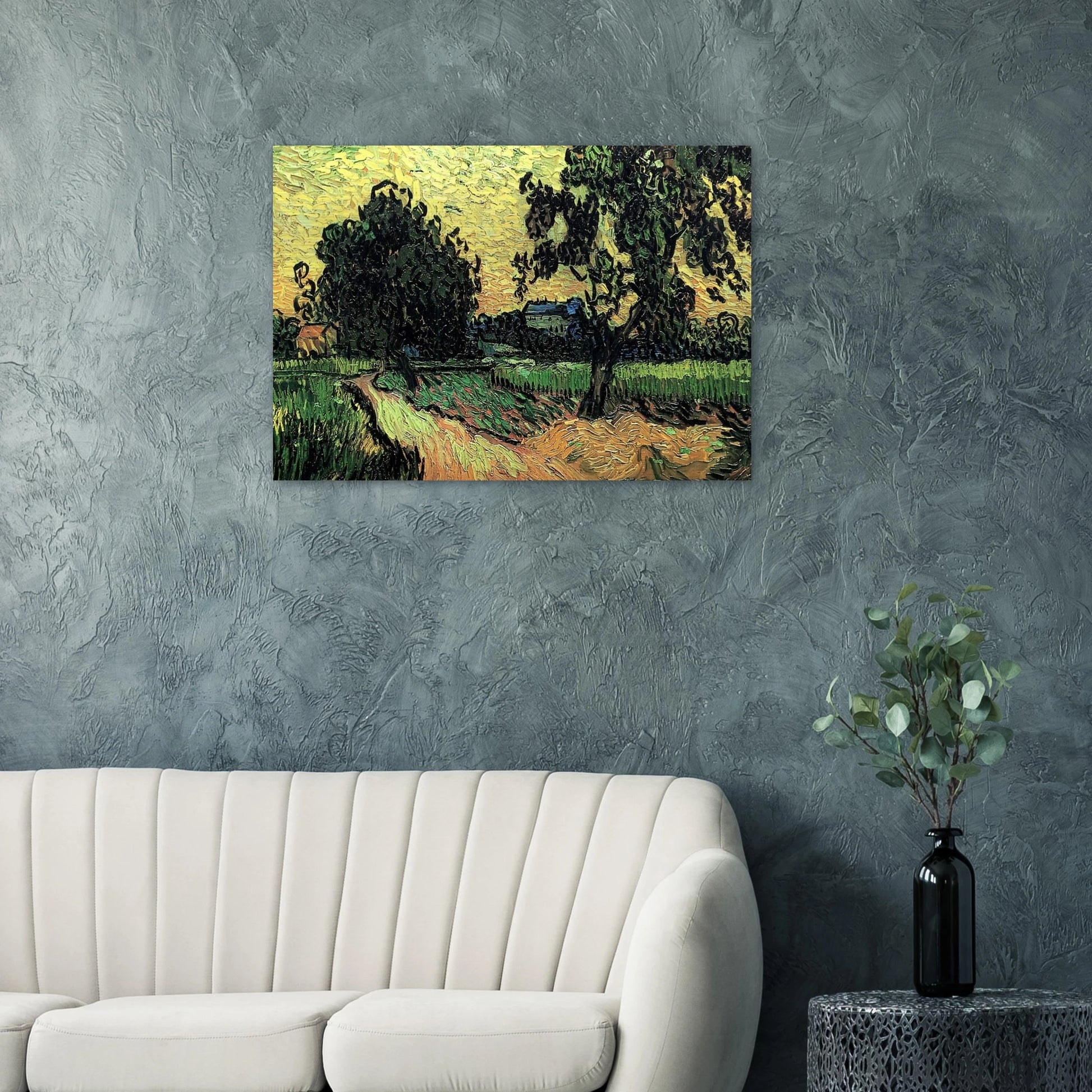 Landscape with the Chateau of Auvers at Sunset - Vincent van Gogh Brushed Aluminum Print - 70x100 cm / 28x40 inches | Vincent van Gogh Aluminum Print | Vincent van Gogh Prints