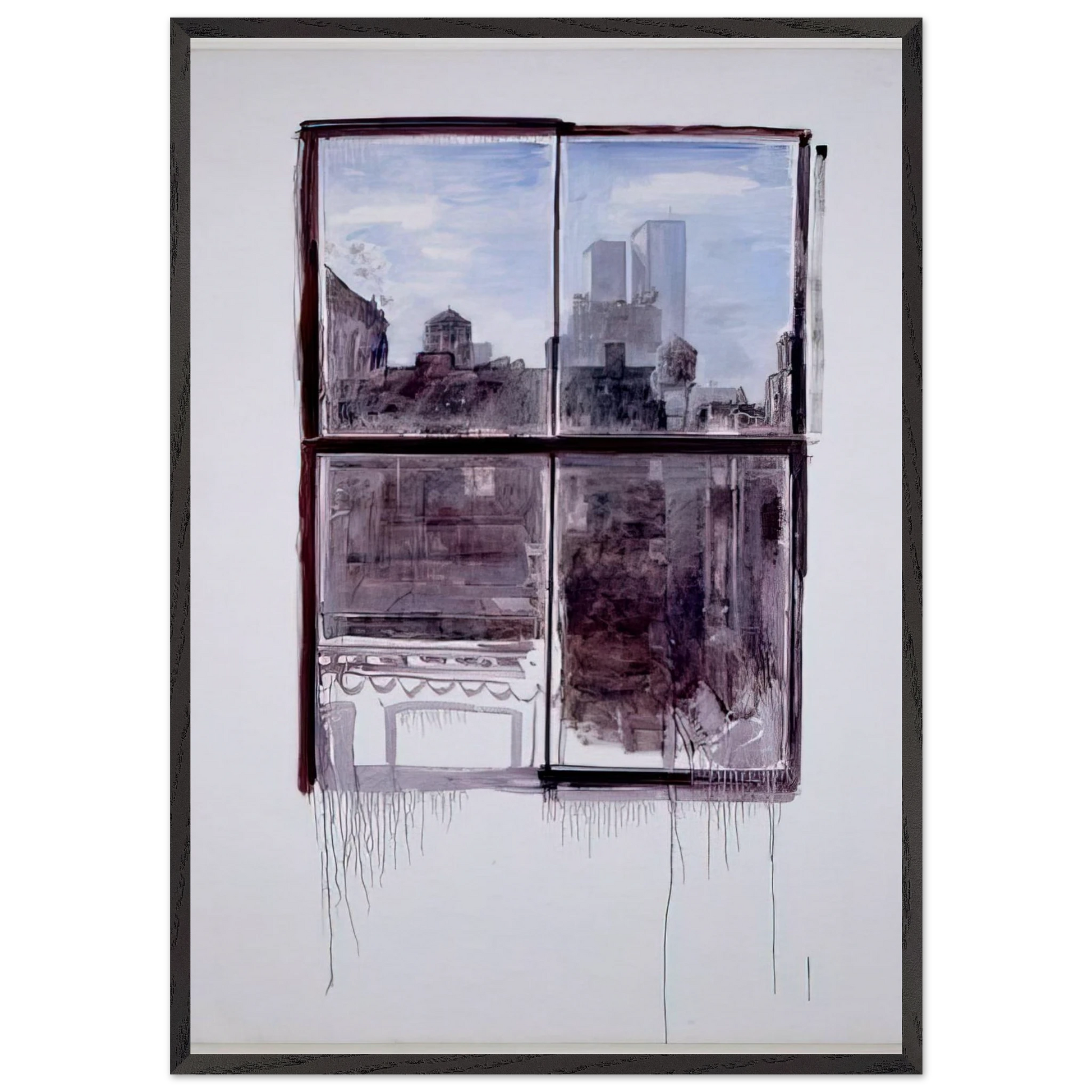 Untitled cityscape with twin towers - 1972 - Paul Thek Framed Art Print – Black Wooden Frame - Default Title - -Framed Art Print