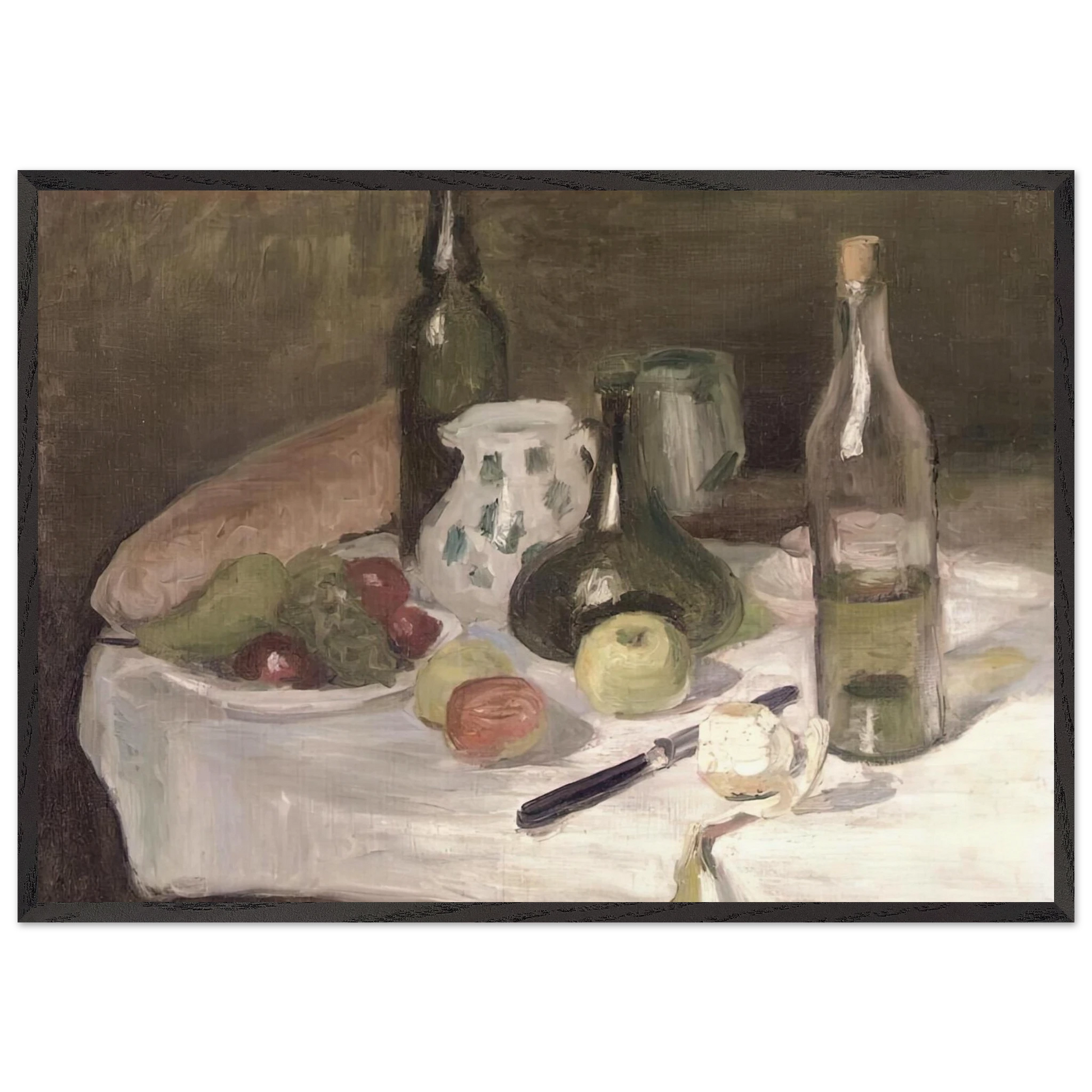 STILL LIFE WITH FRUIT AND BOTTLES 1896 - Henri Matisse Framed Art Print – Black Wooden Frame - Default Title - -Framed Art Print